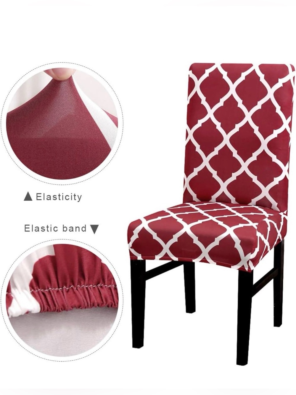 Stretch Slipcover Chair Cover in Burgundy Trellis Pattern (6) NIP